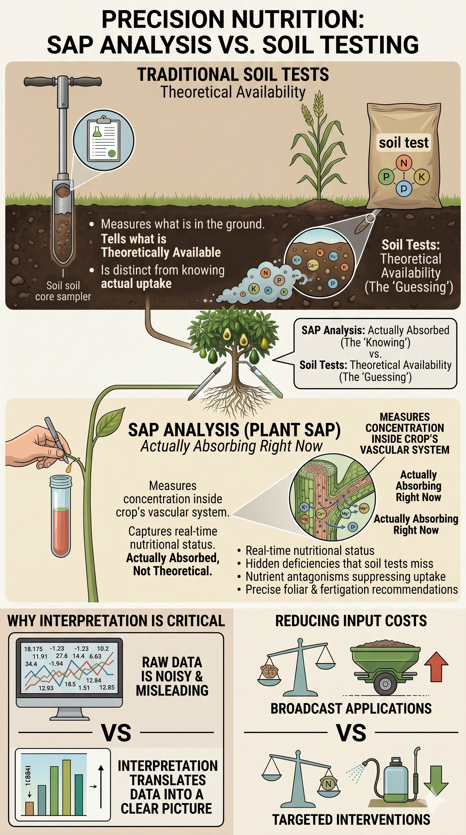 Infographic comparing traditional soil testing with real-time SAP analysis