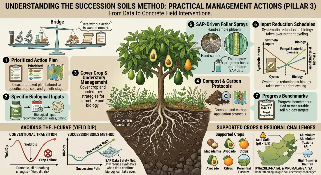 Infographic showing the Succession Soils Method with practical management actions